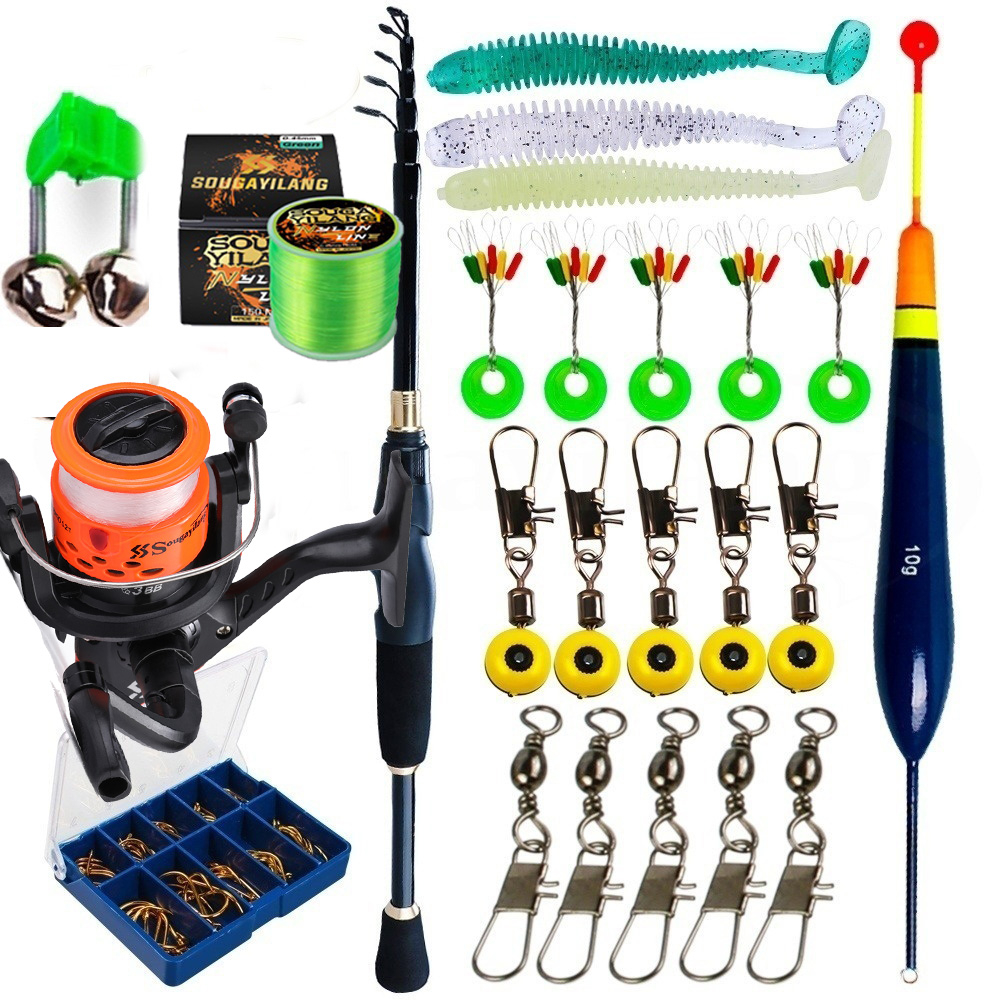 Joran Pancing Set 1.8m 2.1m 2.4m Travel Telescopic Fishing Rod Reel Combos Kit Freshwater Saltwater Fishing Set with Full Fishing Accessories