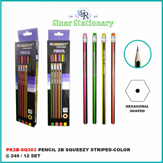 

Pencil Pensil 2B Squeezy 1 Box isi 12 Pcs / Pinsil 2B PK2B-SQ303