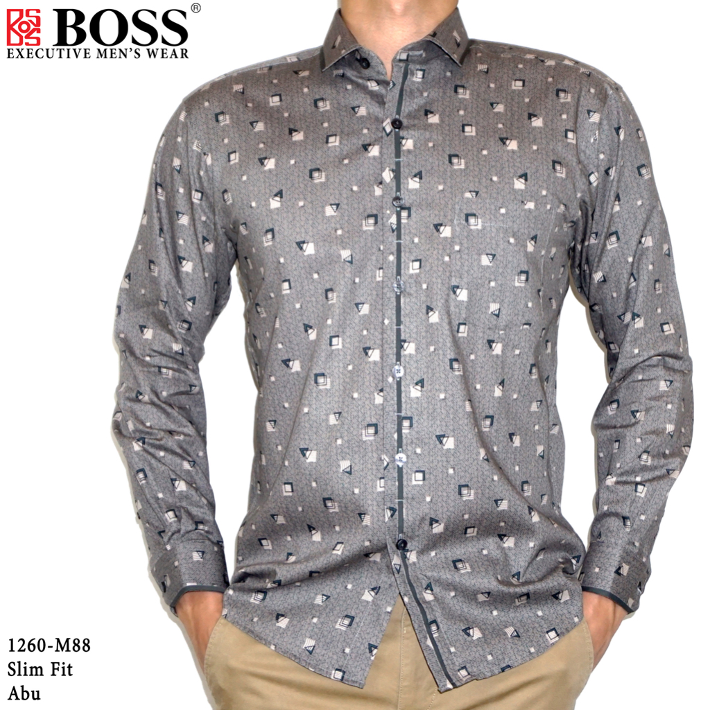 BOSS Kemeja Motif Pria Lengan Panjang Slim Fit 1260