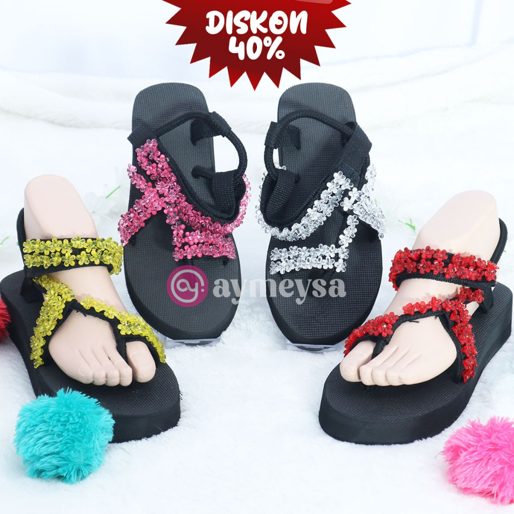 BERDY (Beads Sandal - Sandal Mote/Manik Sakura Wanita) Tinggi 3cm Sendal Wanita Tali Manik Mote Sandal Tali Unik dan Elegant Terbaru 2023