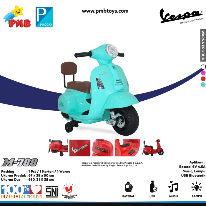 PMB MOTOR AKI M788 / MAINAN KENDARAAN ANAK /VESPA LICENSED CAS CHARGER