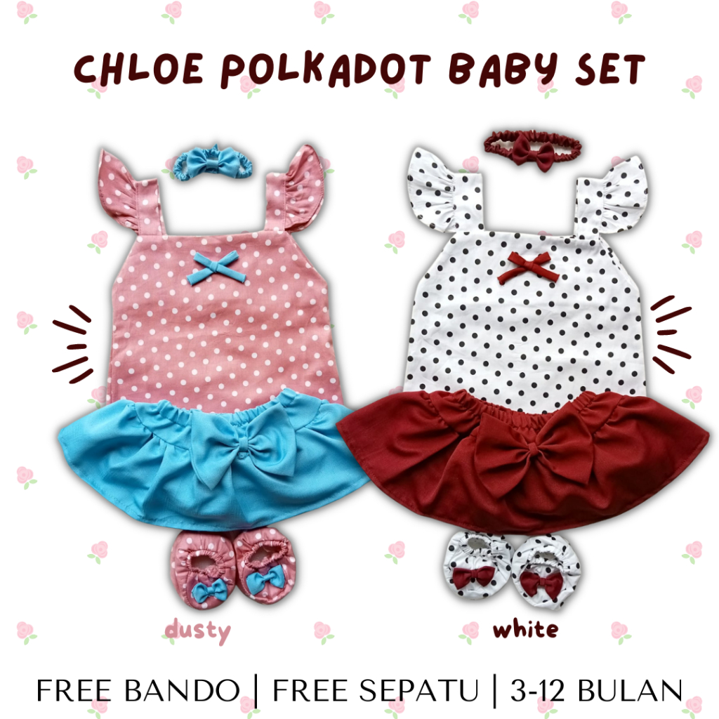 baju anak perempuan 3 -12 bulan romper baby set girl set baju bayi setelan anak perempuan CHLOE polkadot baby set bloomer gempita