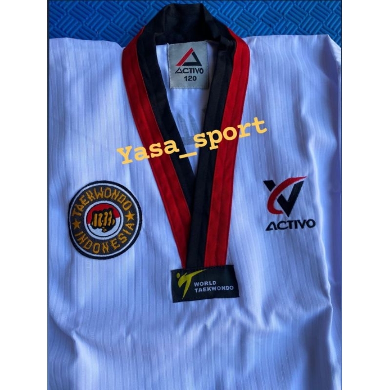 Dobok Sendy Activo Poom pemula // Baju Taekwondo Sendy Activo kerah merah hitam // Dobok Sendy Activ