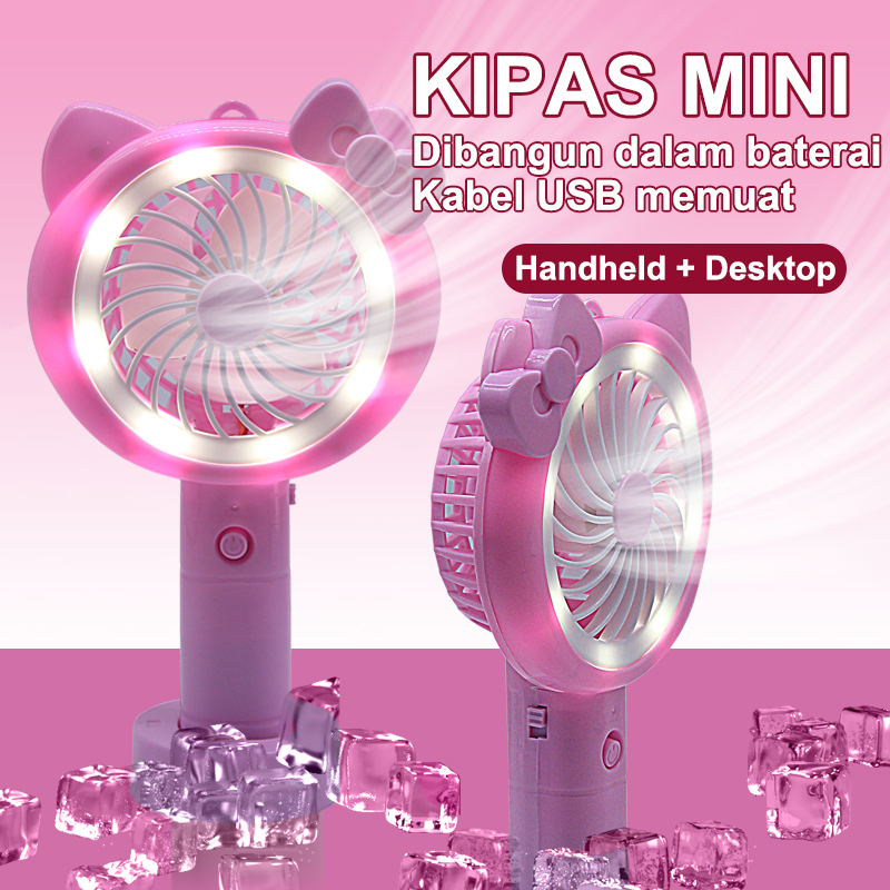 Kipas mini led tangan usb portable charger mini fan led light kipas mini doraemon hello kitty karakter