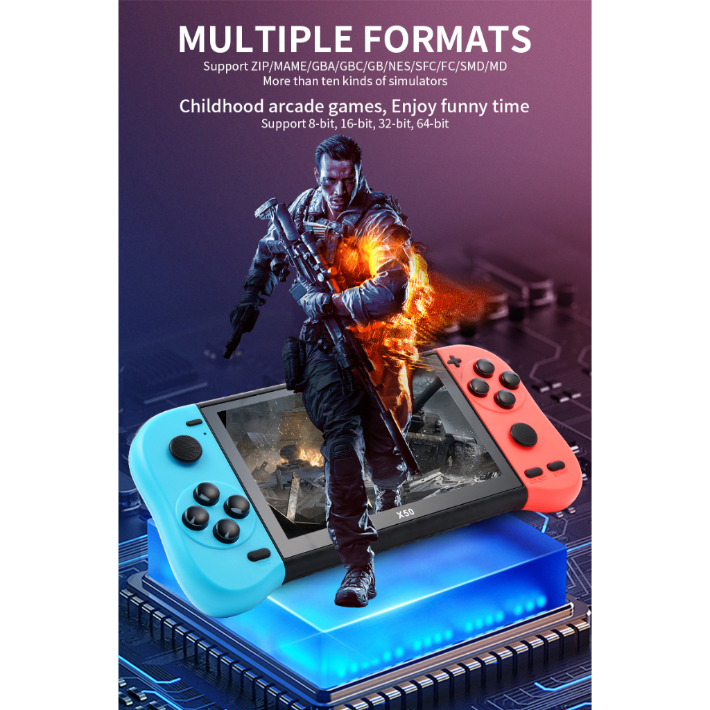 Baru Kedatangan X50 Genggam 5.1 Inci Layar 8GB Retro Video Game Konsol Dibangun Di 6800 + Game dukungan Output TV