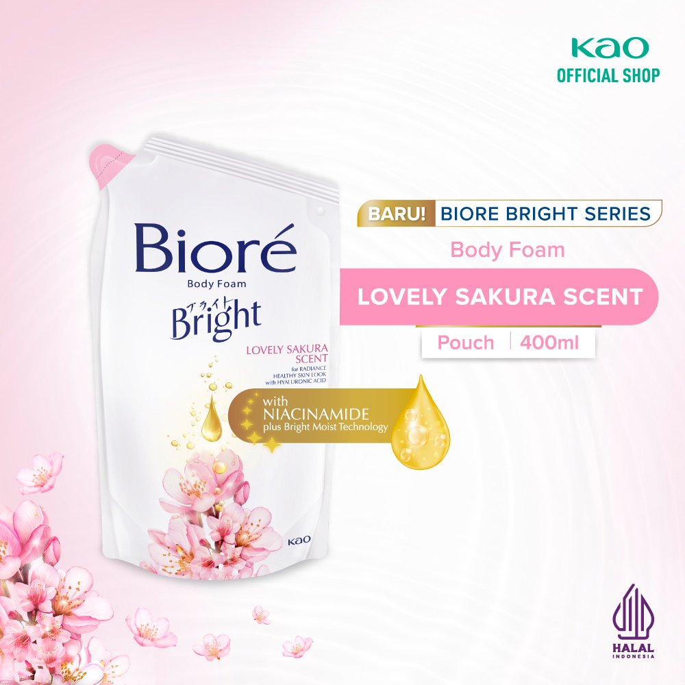 Biore Bright Sabun Mandi Cair Pencerah Kulit Lovely Sakura Hyaluronic Acid Refill 400ml