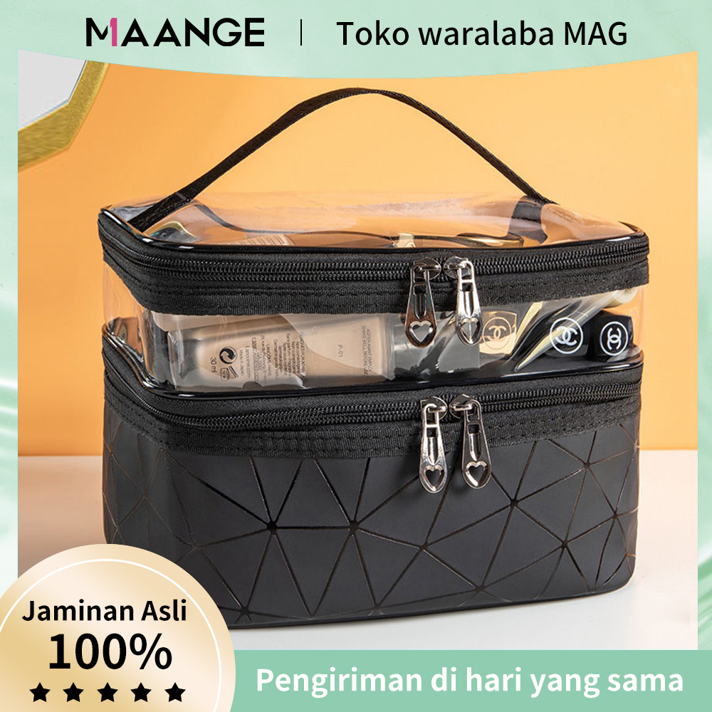 MAANGE Tempat Alat Baru Transparan Travel Tas Koper Make Up Organizer Pouch Bag Dua Lapisan Tas Kosmetik Washbag Kotak Cosmetic Koper Wanita Lucu Transparan Serbaguna Anti Air Penyimpanan Aksesoris 0308