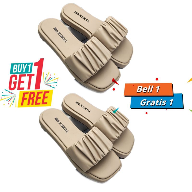 buy 1 get free 1 ( beli 1 gratis 1 ) sandal wanita slop silang maxskill desain simpel style Korea