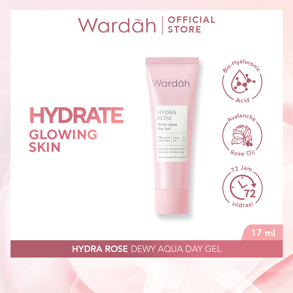 WARDAH Hydra Rose Dewy Aqua Day Gel Indonesia / Pelembab Wajah 17ml 40g / 72 Hours Hydrating Rose Oil Preserves And Protects Hydration All Day Long / Melembabkan Moisturizing Hydrating Muka / Skincare Face Care Series / Cleanser Toner Serum Night Cream