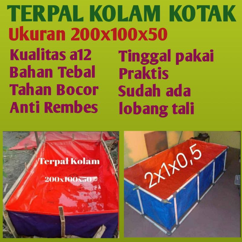Kolam terpal plastik kotak kolam budidaya ikan lele belut koi bahan tebal kuat anti rembes ukuran 20