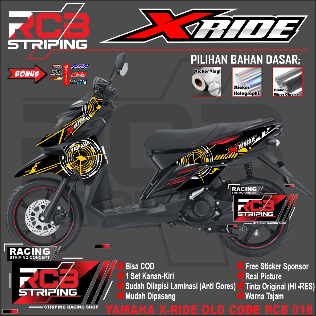 (cod) stiker motor - striping x ride - motor yamaha - motor - x ride - sticker variasi RCB 018