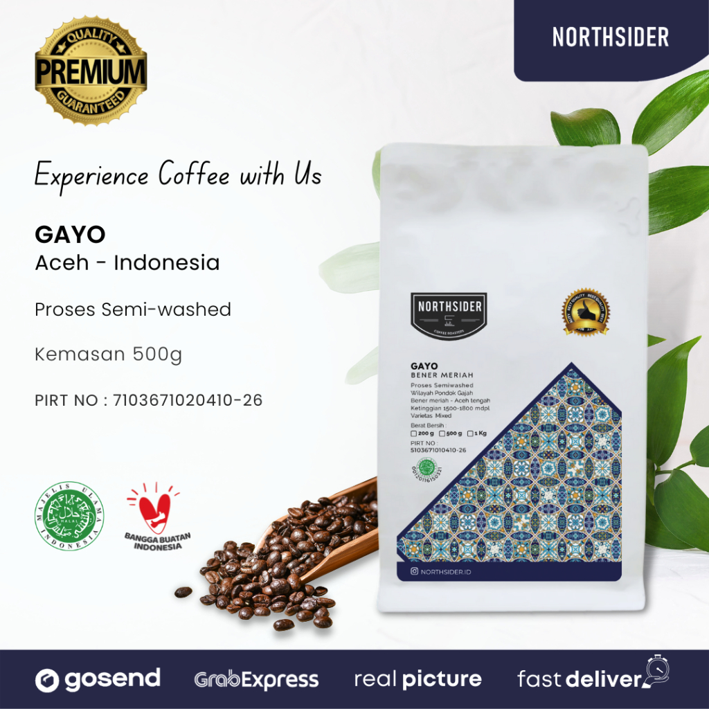 BIJI KOPI ARABIKA ACEH GAYO SEMIWASHED - 500GR NORTHSIDER COFFEE