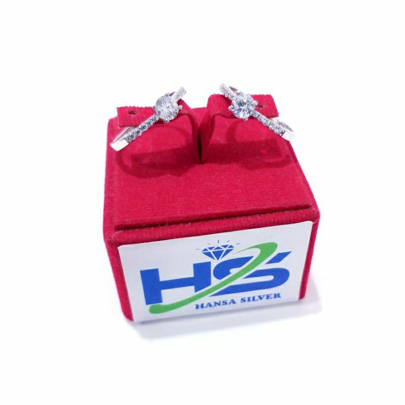 Cincin Perak Silver Asli 925 Lapis Emas Putih Model Desi Batu Putih - Cincin Wanita Anti Karat