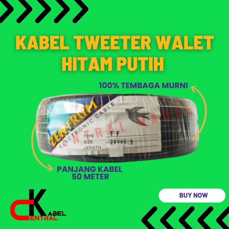 kabel tweeter wallet hitam putih 2 x 7 / 0.30 TF (50 meter)