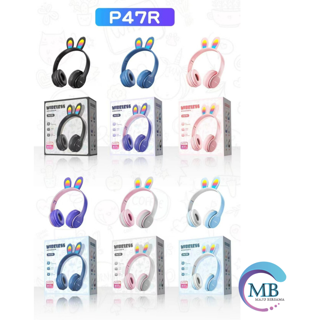 P47R CAT EARS HEADSET headphone Hf bando telinga kucing LED BANDO BLUETOOTH wireles RGB GAME HEADSET G-P47R LED WIRELESS super BASS MB8072