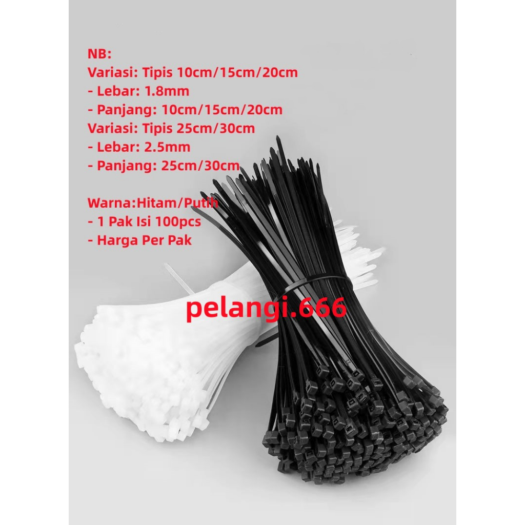 kabel ties/kabel tis tipis hitam/putih 10cm,15cm,20cm,25cm,30cm