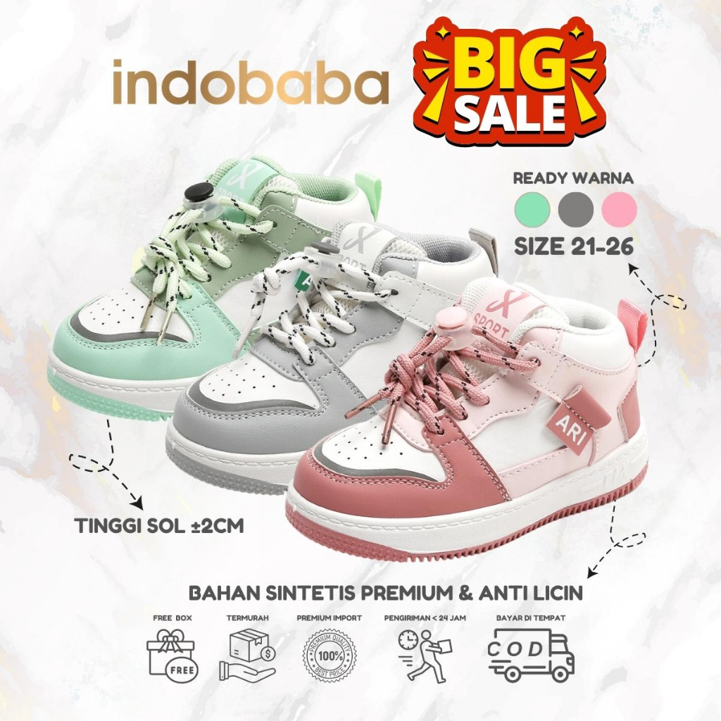 indobaba Sepatu Anak Perempuan Sneakers Anak Import Sport 1-5 Tahun S149