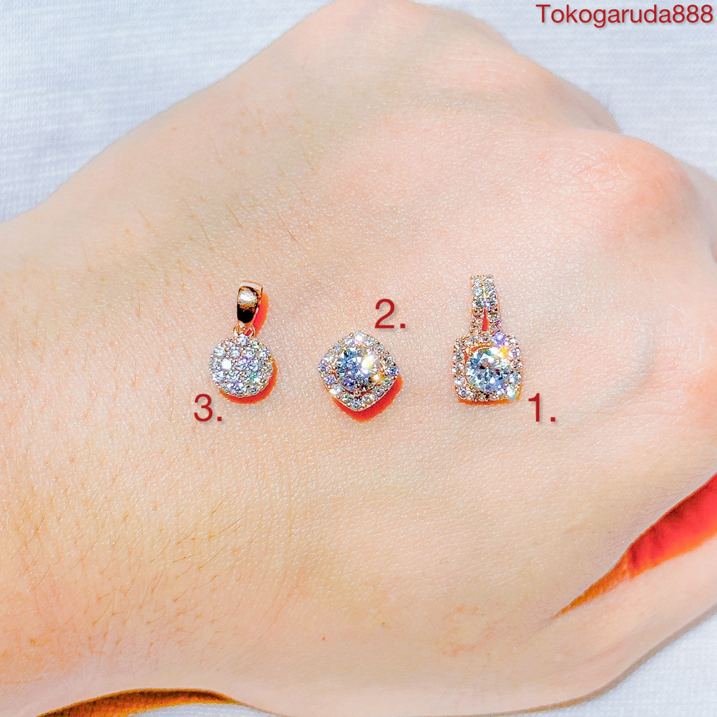 Liontin solitaire anak dan dewasa emas asli kadar 70 16k amero mainan kalung santa permata petak segi bulat diamond look