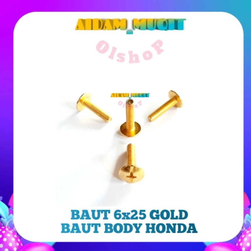 10 Pcs Baut Bodi Honda GOLD 6x25 Baut Body GOLD Baut Cover Body Honda Supra x 125 Kharisma Ukuran M 6x25