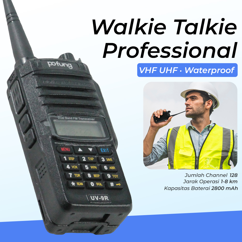 POFUNG Walkie Talkie Professional HD Speaker VHF UHF Waterproof - UV-9R - Black