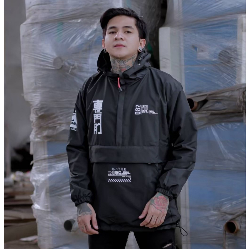 THE BOJIEL Hitam Jaket Cougle Jaket Windbreakers Jaket Parasut Jaket Pria Jaket Daily Jaket Mpy