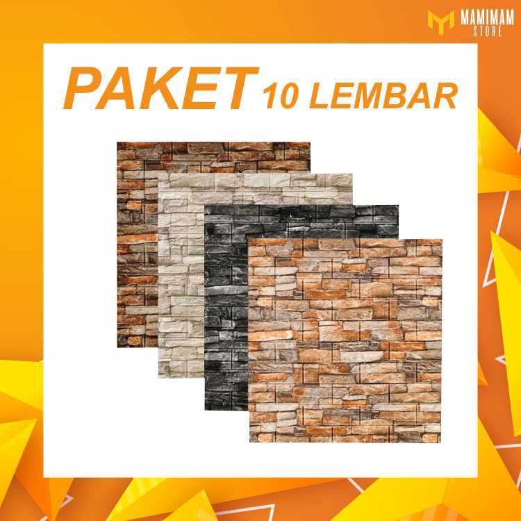 [PAKET 10 LEMBAR] Wallpaper Dinding Foam 3D Motif Batu Alam Wall Stiker DInding Dekorasi Kamar Batu