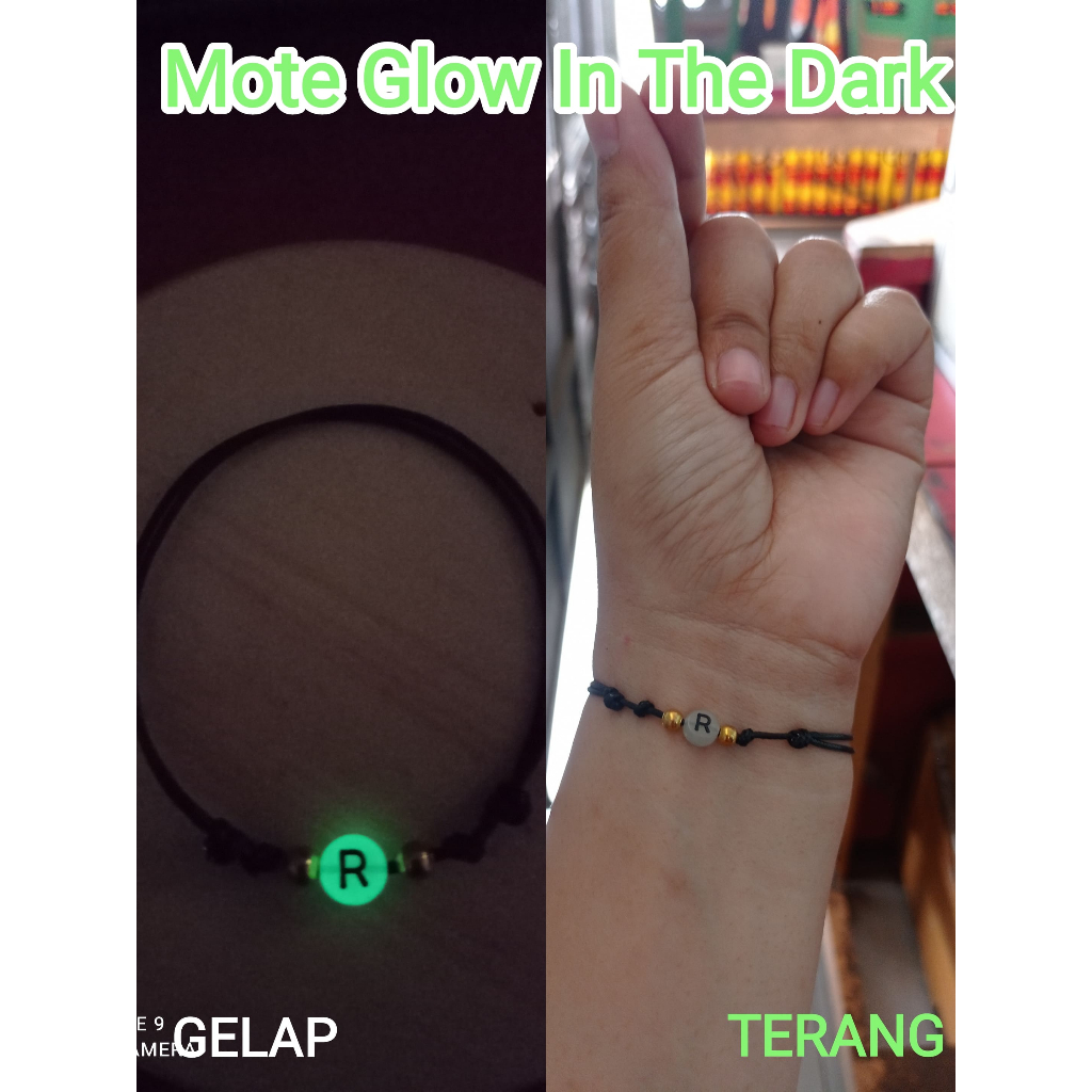 (BISA COD) GELANG SIMPEL CUSTOM INISIAL TALI KOREA 1 MM MOTE GLOW IN THE DARK