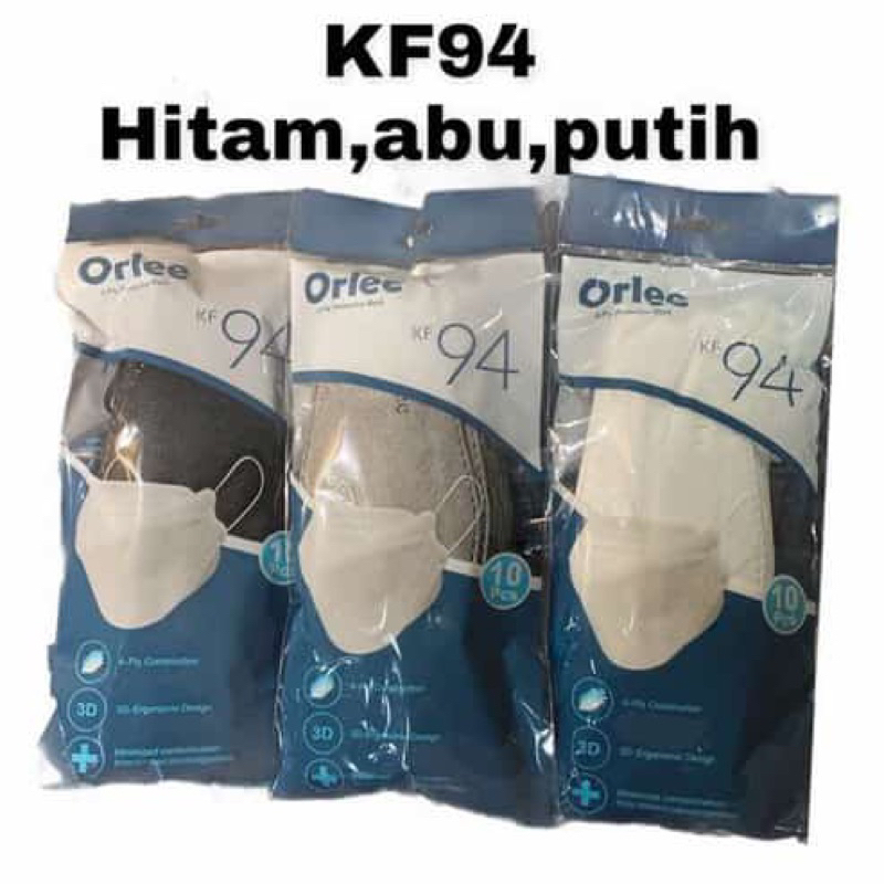 Masker Kf94 Orlee Isi 10 Pcs Putih Abu Hitam