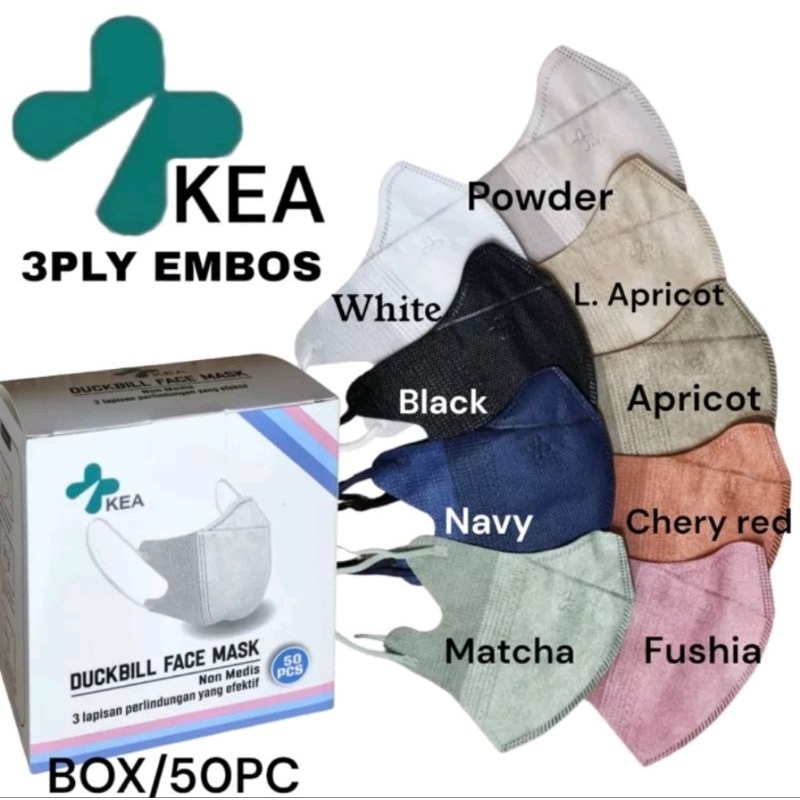 1BOX ISI 50 PCS - MASKER DUCKBILL KEA 3PLY EMBOSS COLOR