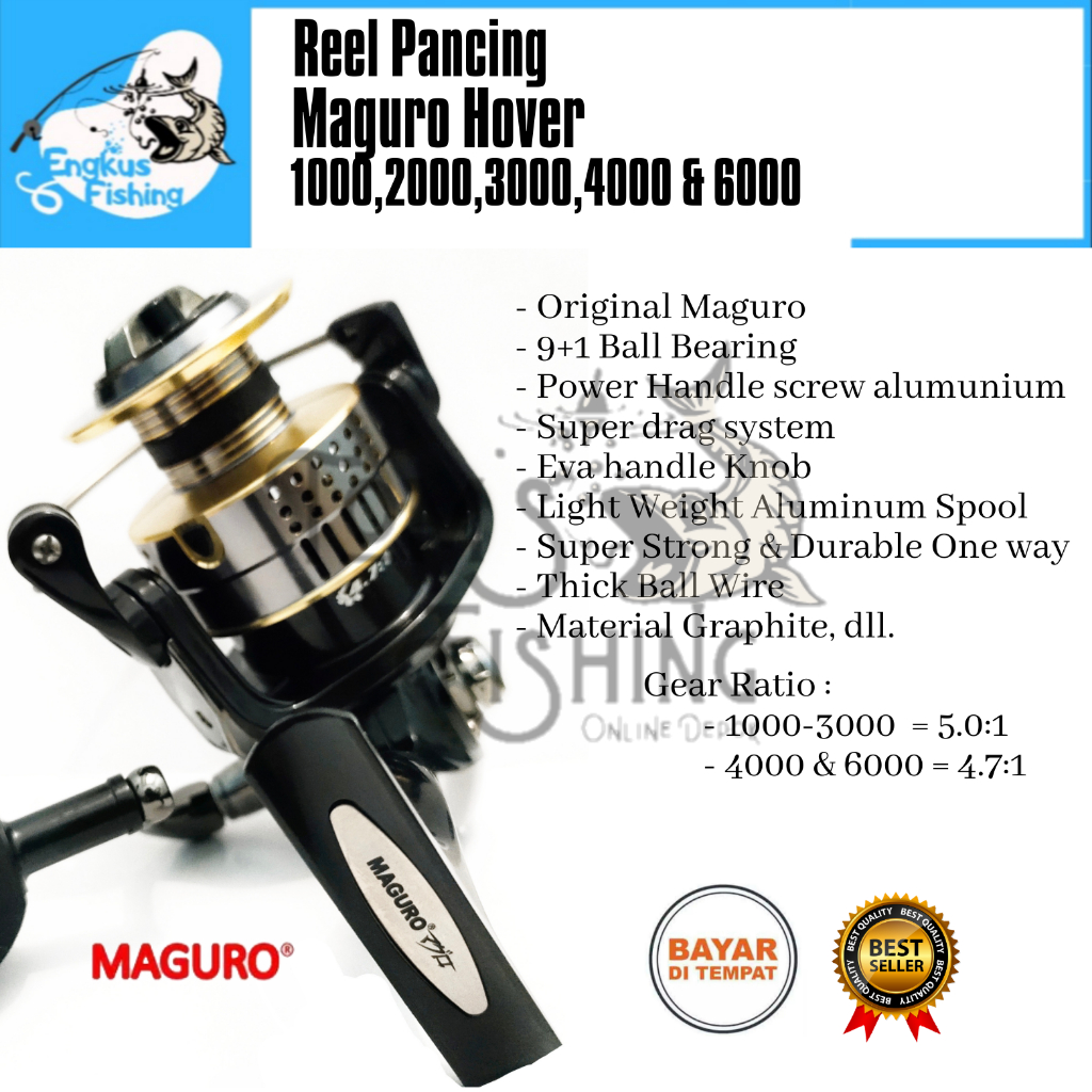 Reel Pancing Maguro Hover 1000 - 6000 Original (9+1Bearing) Power Handle - Engkus Fishing