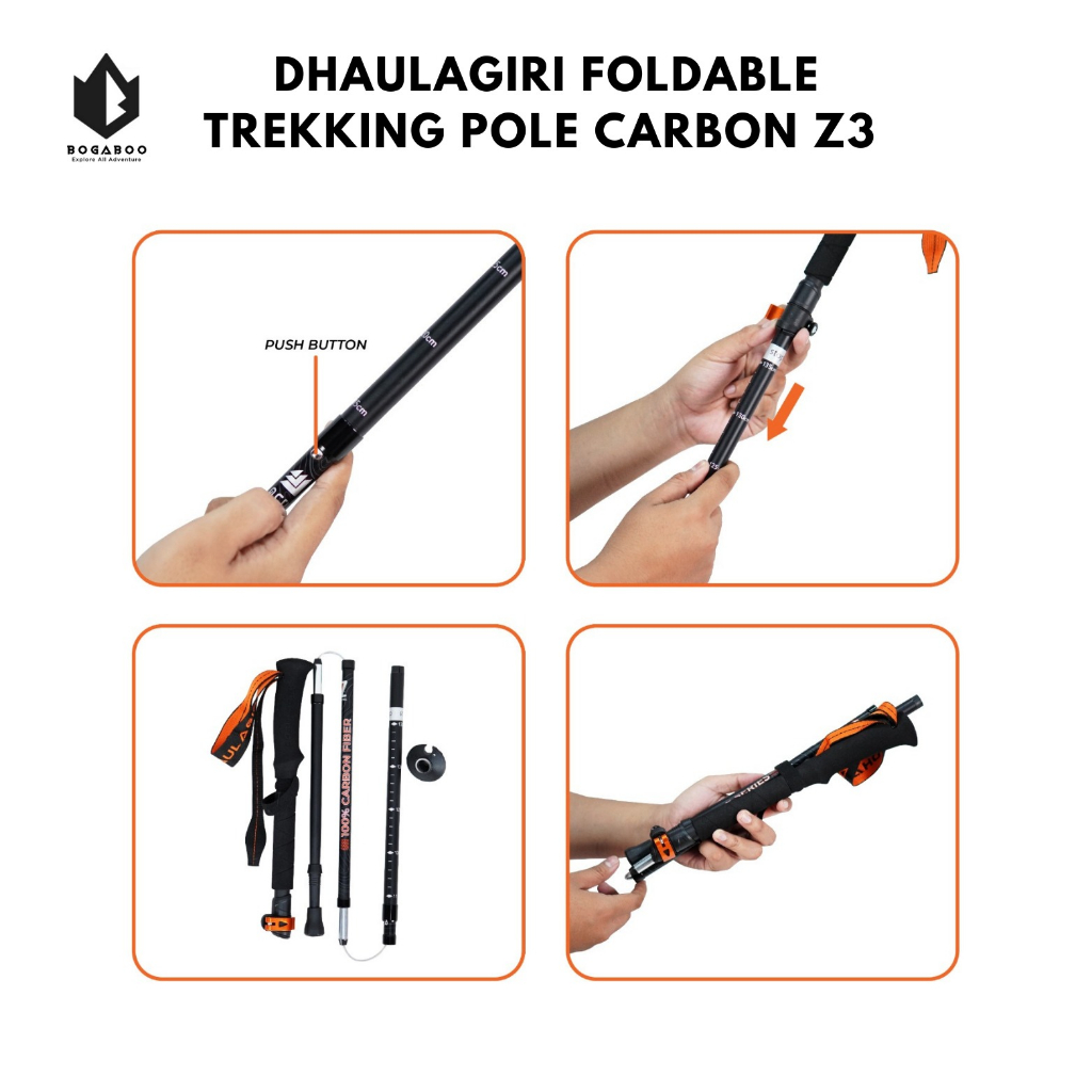 Trekking Pole Carbon Dhaulagiri Lipat Z3 - Tongkat Lipat camping - Tongkat Pendaki - Tongkat Camping - Trekking Pole