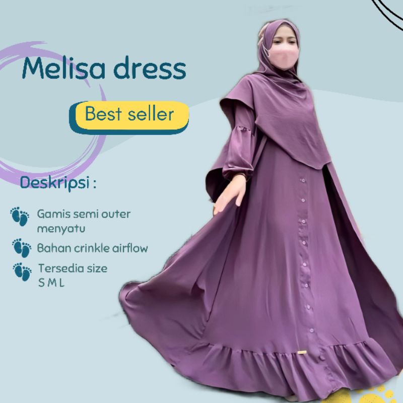 MELISA DRESS  DRES BY YOORA SARAH PART 1 SIZE S DAN M/ GAMIS SYAR'I DRESS DREES SEMI OUTER MENYATU B