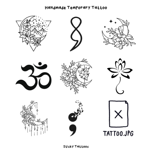 ST14 - STICKY TATTOO TEMPORARY TATO TEMPORER SEMICOLON LINEART LOTUS TERATAI INFINITY MOON BULAN