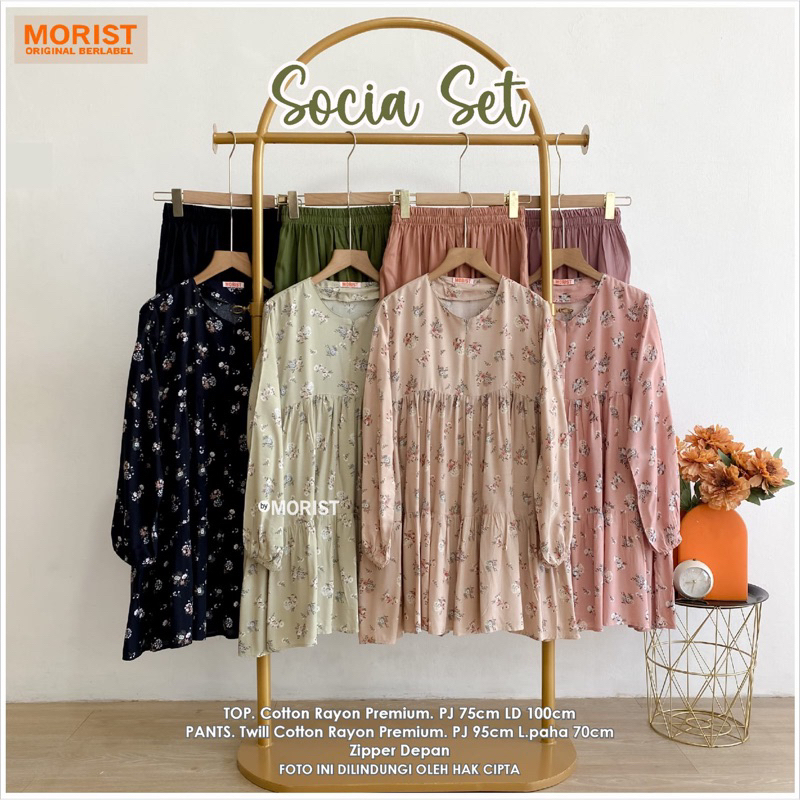 SOCIA SET BY MORIST | ONESET PREMIUM MOTIF BUNGA KECIL | SETELAN TUNIK BUSUI | BAJU KERJA SIMPEL SEM