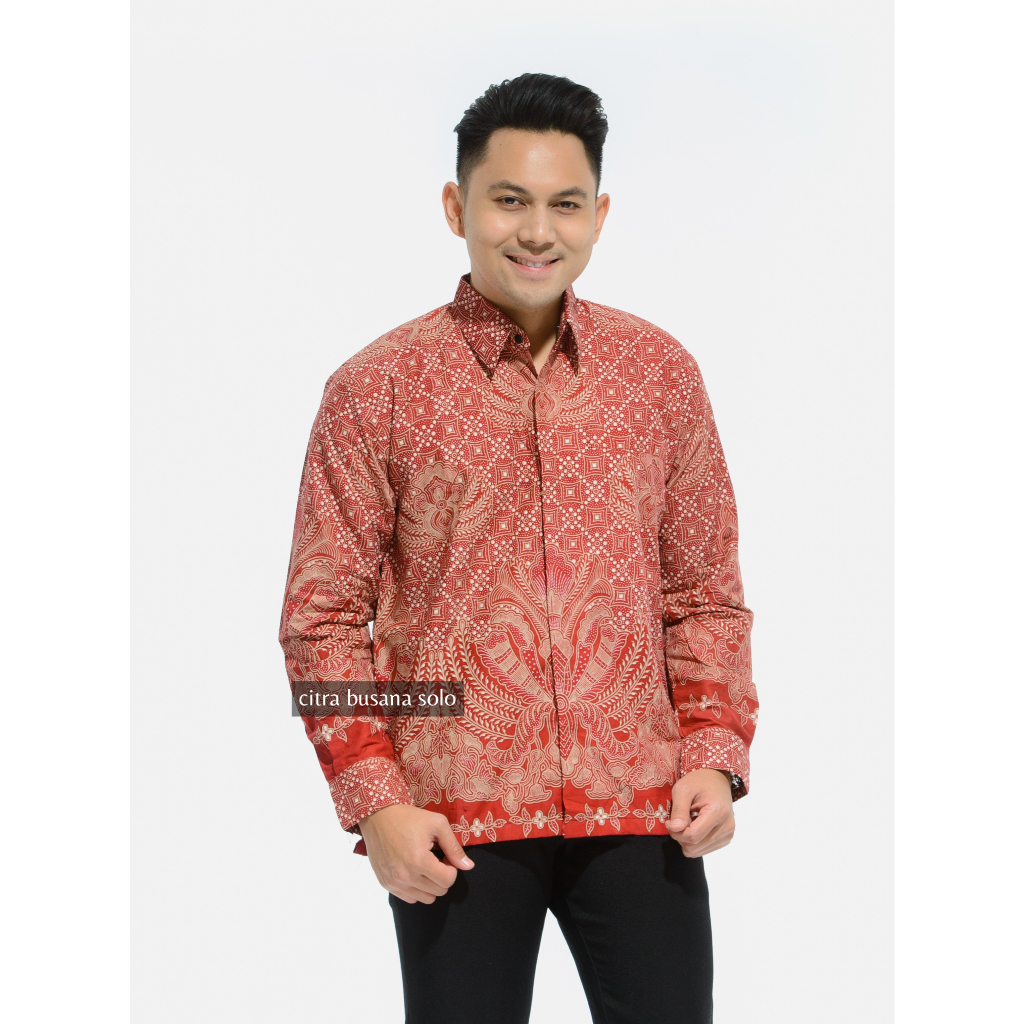 CAKAR PARI MERAH Kemeja Batik Pria Full Furing Bahan Katun Primisima