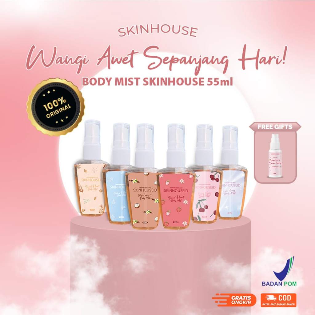 PROMO BUY 6 GET FREE GIFT BODY MIST SKINHOUSEID 55ML