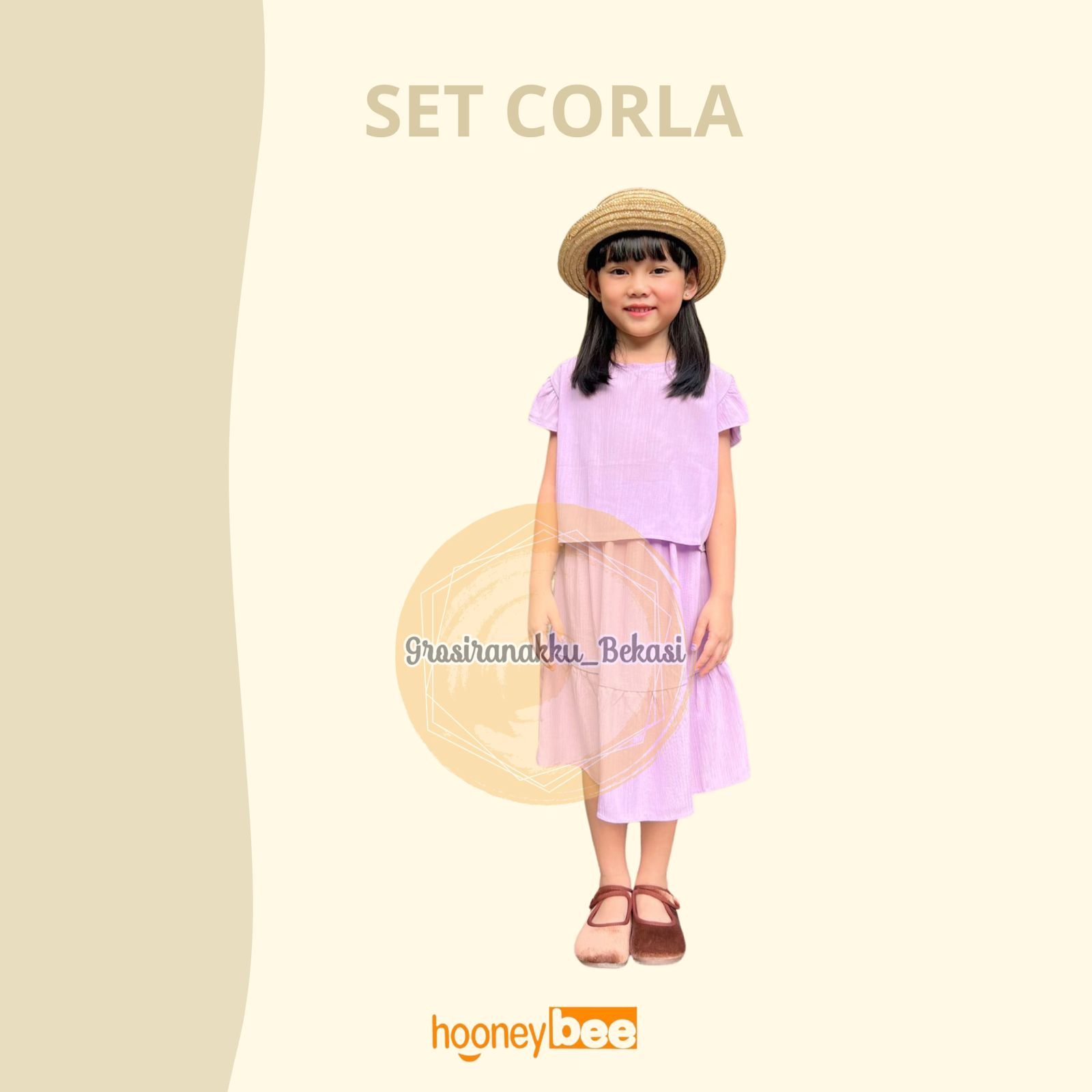 Setelan Anak Cewek Corla Hooneybee Warna Lilac Size 1-5 Tahun