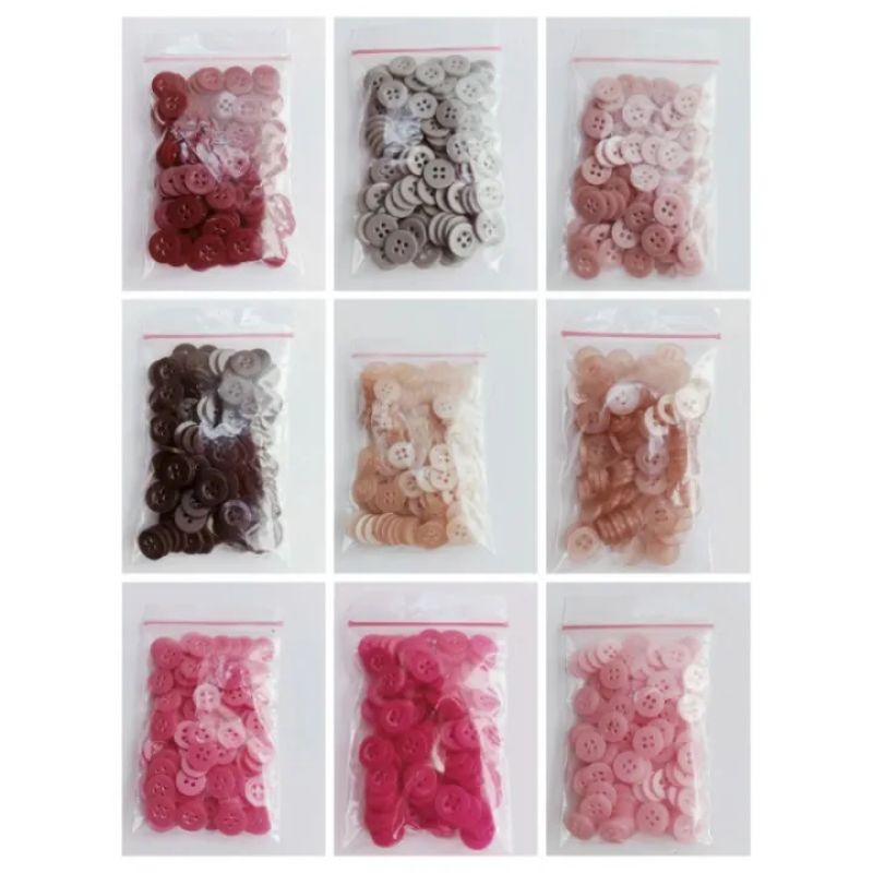100pcs kancing Hem Kemeja Tunik lubang 4 / kancing Baju 18L /11 mm warna warni