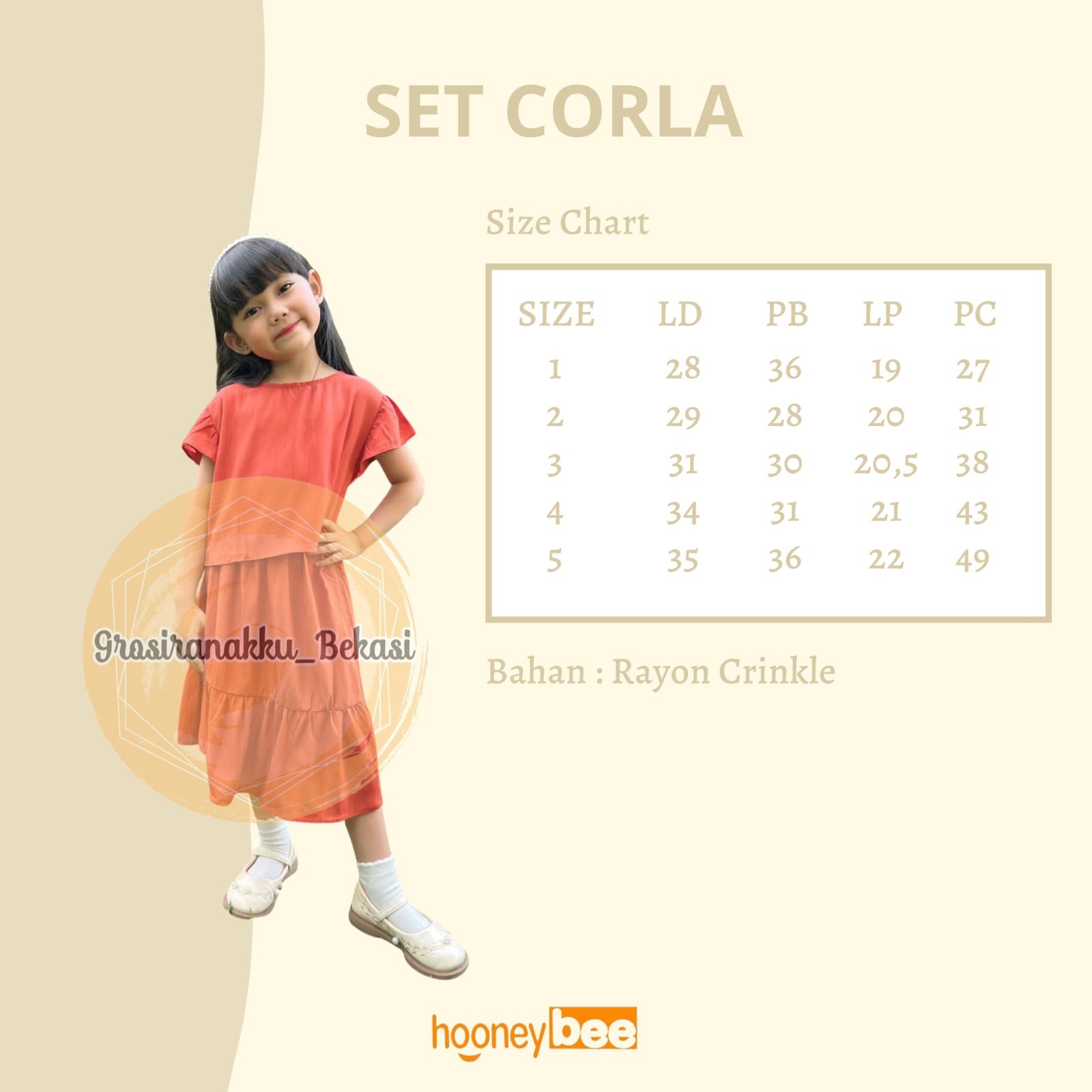 Setelan Anak Cewek Corla Hooneybee Warna Coklat Susu Size 1-5 Thn