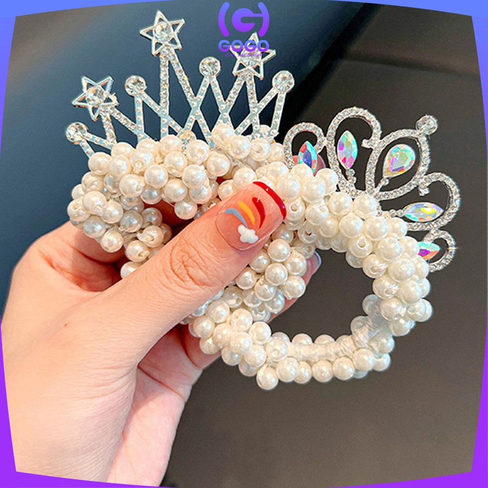 GOGO-C879 Ikat Rambut Anak Perempuan Motif Mahkota Mutiara Crown Gaya Korea / Girls Hair Ties Karet Rambut Mutiara Anak / Ikat Rambut Princess Lucu Import