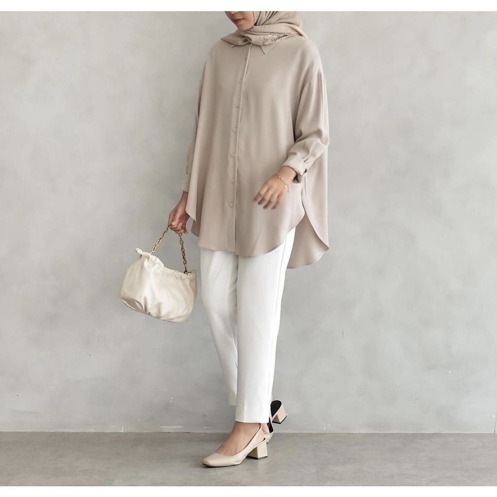 Safila Top Kemeja Atasan Lengan Panjang Polos - Baju Atasan Wanita Muslim