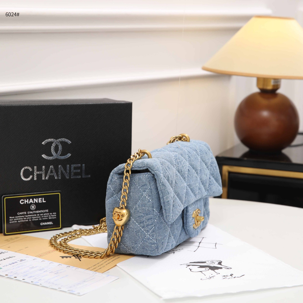 ch 6024 Denim Blue Adjustable Chain Small Flap Bag