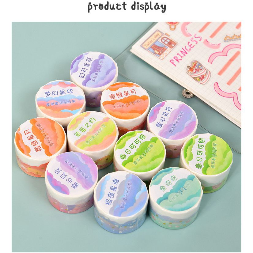 Washitape Masking Tape Selotip Kertas Motif Awan Warna Pastel Karakter Kartun Lucu Model Korea Jepang Aesthetic Untuk Hias buku Journal Diary Catatan Harian Memo Scraping Book HP Tempat Pensil ATK dll