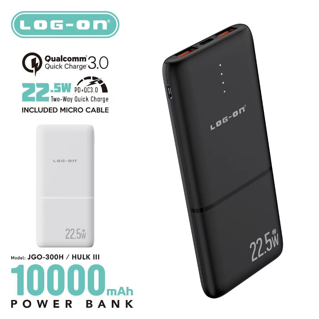 LOG ON POWERBANK HULK III JGO-300H  22.5W 10.000mAh (INCLUDED MICRO CABLE) PROMO SEN