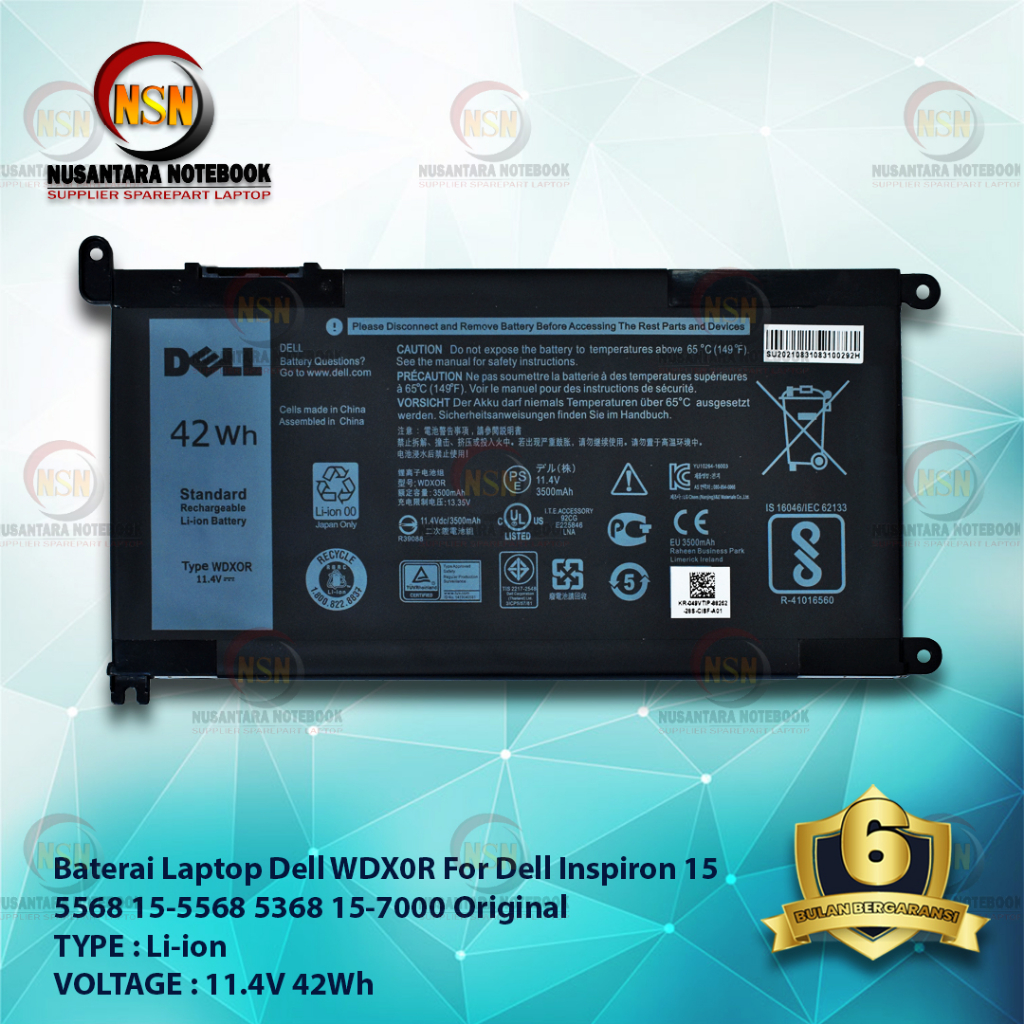 Baterai DELL ORI Inspiron WDX0R WDXOR 15 5568 15-5568 13-368 5368