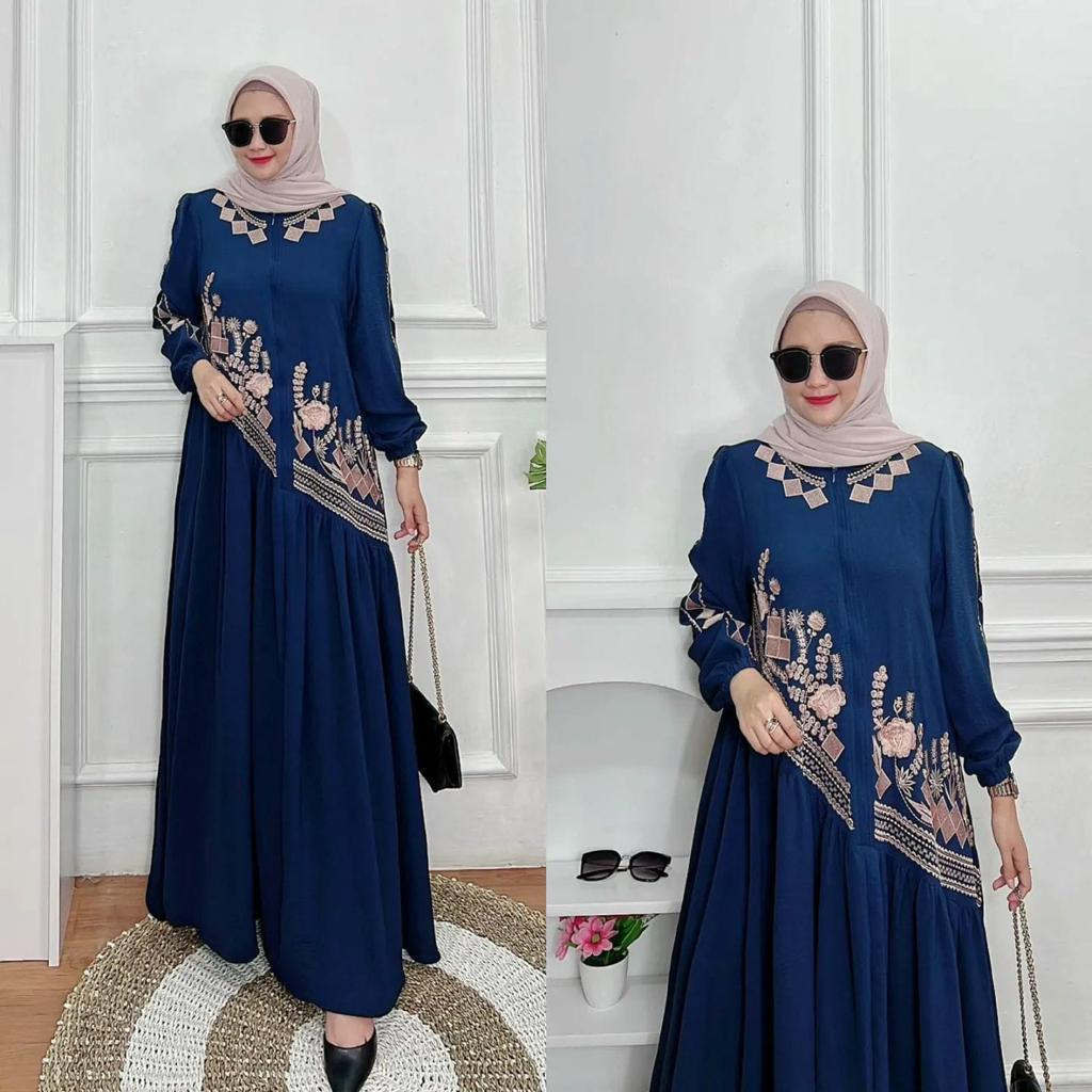 COD Vensa Maxy Dress Crincle Airflow Mix Bordir Premium / Gamis Kondangan Wanita Terbaru 2023 / Dress Wanita Kekinian