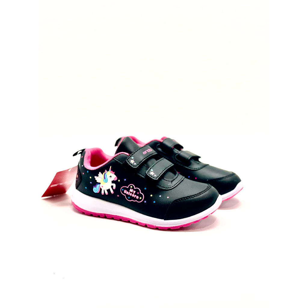 Sepatu Ando Tali Tempel Unicorn Hitam Putih  Anak Sekolah