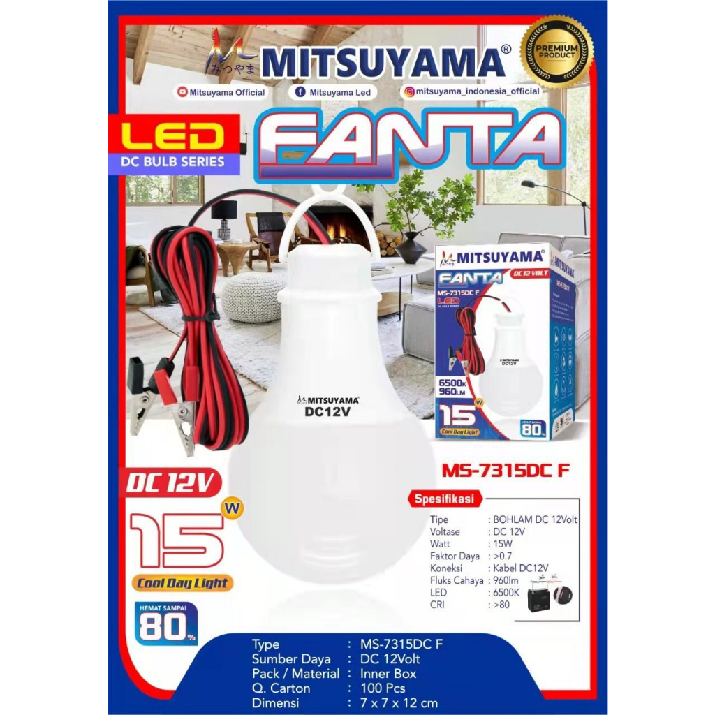 Mitsuyama Lampu Bohlam LED DC Aki 12V 15W Premium Super Terang - 15Watt
