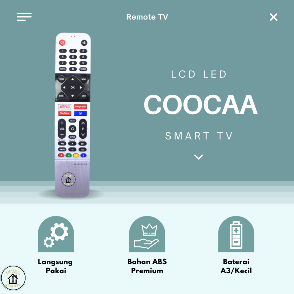 Remot Remote Smart TV LED/LCD Android Coocaa Silver tanpa dus non setting