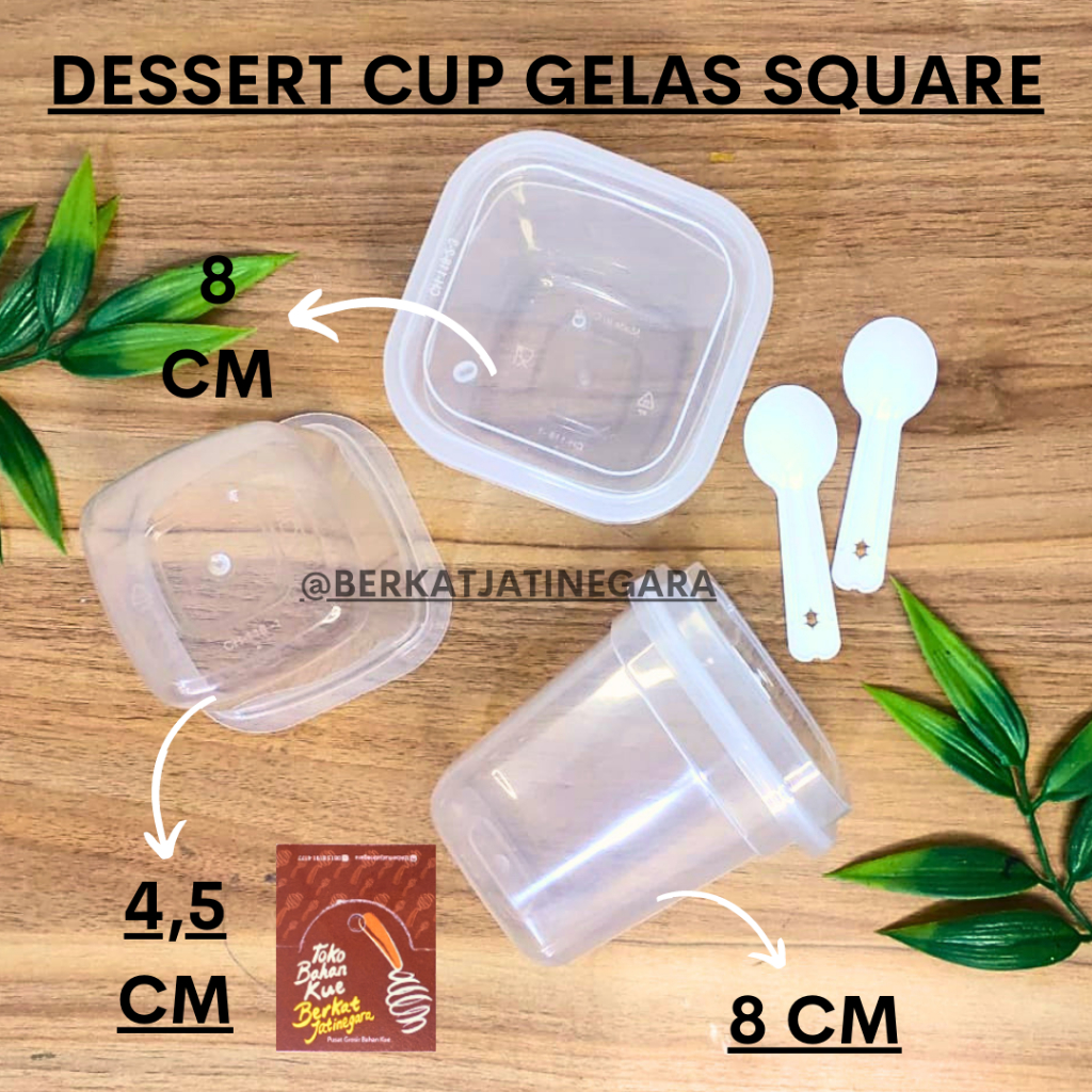 DESSERT CUP SQUARE + SENDOK  / CUP DESSERT ISI 5 PCS + TUTUP